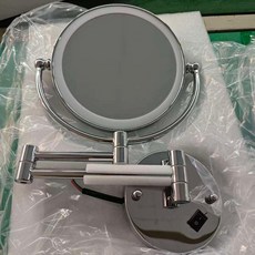 銀色接線款化妝鏡帶燈插電式摺疊鏡, 銀色, 接線款