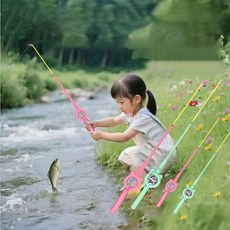 어린이 낚싯대 아이용 미니 낚싯대 가족 레저 장난감 낚시+라인 2종 세트, 1세트, 핑크색