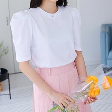 봉봉스토리 휘스 퍼프소매 티셔츠 여성용 데일리 반팔 상의