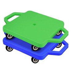 손잡이가 달린 스포츠 스쿠터 보드 2개 앉는 보드 컬러 플라스틱 캐스터 바닥 체육관 실내 야외 활동 놀이 장비(블루 그린)114601, 블루, 그린