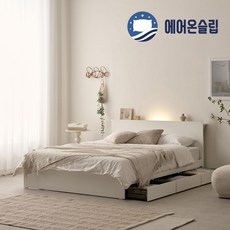100%국내생산+친환경E0+3서랍+LED프레임+양면매트본넬 플랫침대 S SS Q, 프레임+본넬매트리스, 화이트