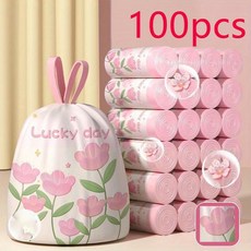두꺼운 손잡이끈 다용도 튤립 패턴 쓰레기 봉투 100매 세트, 100개, 10L