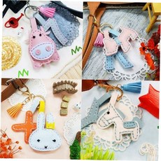 재료 동물 가죽공예 바느질 열쇠고리 키링 만들기 DIY, 토끼-핑크