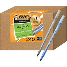 BIC PENS 240개 잉크 펜 벌크 팩 원형 스티크 엑스트라 라이프 볼펜 중간 지점 .0mm 20 블랙 및 블루
