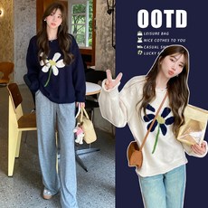 가을 겨울 나른한 바람 오버핏 플라워 임부 스웨터 ins 니트 상의