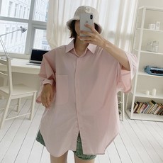 애플망고옷장 빅사이즈 여성 7부 박시 면남방 오버핏 봄여름가을 셔츠