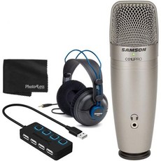 샘슨 C01U PRO USB 스튜디오 콘덴서 마이크 전문가용 헤드폰 개별 LED 조명 전원 스위치가 있는 4포트 2.0 허브 - 훌륭한 마이크로폰 번들, Samson 삼손 샘슨 C01U PRO USB 마이크
