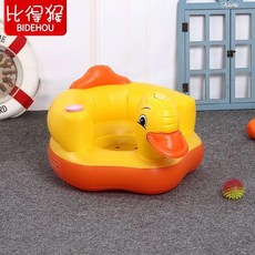 BIDEHOU 比得猴 兒童充氣學習椅 便攜式多功能餐椅 浴凳, 普通小黃鴨音樂款（適合20斤內）, 1個