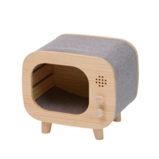 더따슴 국내제작 고급 원목 고양이 강아지 집 DIY 티비형 숨숨집, 브라운, 1개