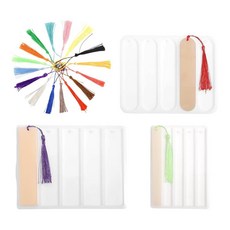 3피스 DIY 책갈피 실리콘 몰드 재사용 가능한 반짝이는 레진 책갈피 몰드 키트 16개의 다채로운 태슬 3가지 디자인 직사각형 책갈피 몰드 에폭시 수지 주조 공예 제작 용, 3피스 DIY 책갈피 실리콘 몰드, 재사용 가능한 반짝