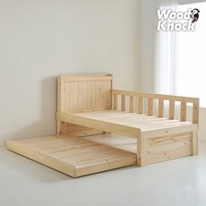 미엔우드가구 SE0 편백나무 2단 슬라이딩 통 원목 침대 프레임 이단침대 평상형 선반형 수납형 싱글 슈퍼싱글 트런들, 선반헤드형