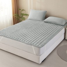 베오라 극세사 방수 누빔 침대패드 겨울 밍크 침구 매트, 연그레이