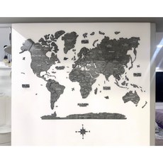 質感探索家 3D立體木製世界地圖 牆面裝飾 壁貼 居家擺飾, L PLUS (165*115cm),精裝國旗圖釘組