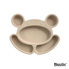 貝喜力克矽膠餐盤 (D1428) - 寶寶分隔餐盤，食品級矽膠，防滑吸盤設計，用餐好幫手, 1個, 矽膠餐盤奶茶色1入