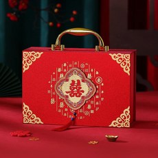 訂婚金飾盒 婚慶喜禮三金五金首飾盒, 金蔥手提禮金箱—小號可裝6 - 12W, 1個