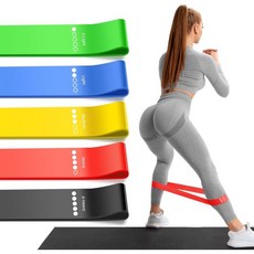 운동용 저항 밴드 5단계 조절 직조 가방 포함 여성 및 남성 운동 요가 필라테스 재활 훈련용 밴드, Green, 1개
