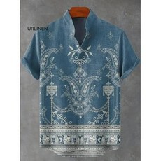 여성 레트로 자수 린넨셔츠 복고풍 플로럴 패턴 여름 셔츠 3D 프린팅 아트 대나무와 린넨 소재로 캐주얼하고 패셔너블