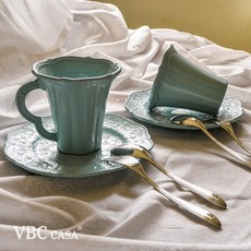 VBC CASA 蕾絲系列 雙人點心杯盤8件組, 蒂芬妮綠, 1個, 點心杯盤