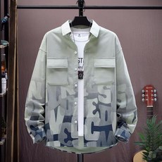 豹開之家 漸變色工裝長袖襯衫 男款春秋季 潮牌字母印花 韓版休閒外套 青少年學生款