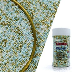 KANDLRIK 스프링클 데코 장식 먹을 수 있는 금색 캔디 2mm 미니 펄 케이크 컵케이크 토퍼 쿠키 데코레이션 결혼식 파티 발렌타인 할로윈 크리스마스 용품 3온스, 파랑 & 흰색 & 슈퍼 골드