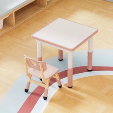 책상 의자 세트 테이블 블루(테이블 높이조절 화이트 의자4), AS. 60x60 핑크 테이블+의자