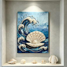 진주 그림 진주 조개 모티브 DIY 핸드메이드 인테리어 액자 귀여운 고급스러운, 1개, 파란색
