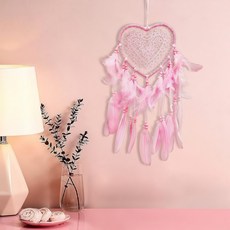 핑크색 하트 벽걸이 드림캐쳐 깃털 드림캐쳐 침실 및 결혼식 장식용 (핑크색)