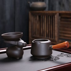 茶濾功夫創意茶漏斗托紫砂茶具陶瓷倒茶網過濾器配件濾器茶隔茶漏, 側把海210ml+萌牛套組, 1個