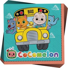Amscan Cocomelon 종이 파티 냅킨 - 16.5 x 16.5cm(6.5 x 6.5인치) | 멀티 컬러 | 16개 팩, Amscan Cocomelon 종이 파티 냅킨 - 16