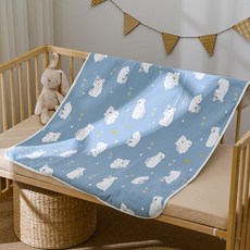 嬰兒隔尿墊兒童水洗寶寶防水透氣可洗月經姨媽墊大尺寸生理期牀墊, 1個, 藍底小熊:50*70