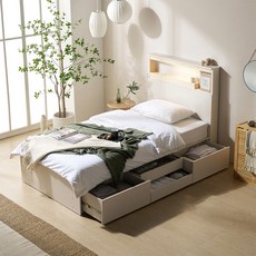 블랑누보 라이니 안방 침대 낮은 침대 수납식 서랍형 LED 침대 프레임 SS, 크림화이트 SS, (BWF0010) 미니포켓 매트리스 SS, 크림화이트