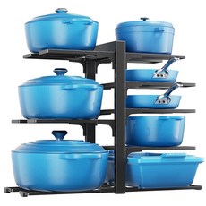 캐비닛 20.8인치 높이의 LAMU 냄비 및 프라이팬 정리함 8단 헤비 듀티 팬 조절 가능한 랙 장착 네덜란드 오븐 주철 조리기구 비축용 최대 120파운드 보관 가능, Black, XXL-10Tier-23.6 H