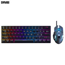 DFMEI WRK61 RGB混光宏電競遊戲, 人體工學, 如圖, 黑色61鍵鍵盤+鼠標【青軸】