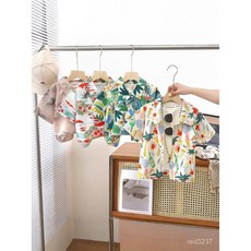 2025年新款夏季兒童短袖花襯衫爆款男童洋氣休閒上衣沙灘風襯衣