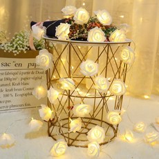 장미꽃 스트링 웨딩 가랜드 생일 분위기 파티 홈 기념일 축제 장식, 1개, 3. White A. 3M 20LED