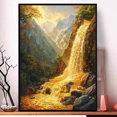 디얼픽유 쿠팡 실자수 3가닥 폭포 황금폭포 자연, 면사  풀 자수 90x125cm 3가닥 자수