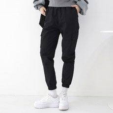 SOON2 女款春秋大尺碼水洗工裝側標慢跑褲