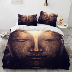 부처님 이불 커버 세트 3D 인쇄 레드 오렌지 연꽃 침구 아이 소년을위한 불교 장식 왕 마이크로 화이버, 03 9