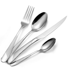 아마존평점4.5+ 미국출고 136385 4인용 16피스 해머드 실버웨어 세트 프리미엄 식품 등급 스테인리스 스틸 식기 현대적인 디자인 및 거울 광택 커틀러리 포크 나이프 스푼