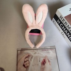 兔耳朵髮箍 毛絨可愛卡通頭箍 洗臉化妝髮飾, 1個, 藕色
