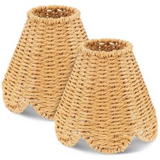 2 Pack Small Rattan Lamp Shades - Clip-On Boho Scalloped Woven Lampshades 2.95" Top X 5.9" Bottom, 2 Piece