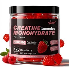 Asumtal 크레아틴 모노하이드레이트 젤리 5000 MG 여성 및 남성용 근육 성장 근력 에너지 지원을 위한 보충제 운동 전 120개 라즈베리 맛, 1개, 430g