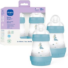 MAM 4.5온스 스타트 항콜릭 와이드 넥 젖병 유사 실리콘 콜릭 및 역류 감소 청소하기 쉽고 BP, 5oz, Mint/Blue Teal, 5 Count (Pack of 1)