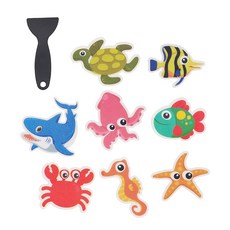 浴室海洋防滑貼（9片入送刮板）浴室防滑 廁所防滑 防滑貼片 居家安全 居家防護 老人小孩 兒童 止滑貼紙, 卡通, 9個