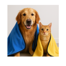 강아지 수건 고양이 수건 펫타올 애견목욕타올 2종 세트, 노랑+파랑