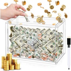 캐시 볼트 나무 저축 상자 100 일 챌린지 현금 카케이보 돈 확인 번호가 있는 투명 돼지 저금통 코인 뱅크, 100 Days Clear