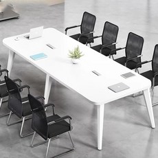 오피스 사무용 회의실 테이블 4/6/8인용 사각 회의용책상 상담 세미나 연수용 작업책상, 화이트 상판+화이트 다리