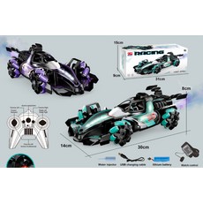 DIU 噴霧F1遙控車2.4G遙控車手勢感應賽車兒童特技漂移四驅車, 1個, 3377英文-雙控藍:標配一電池【玩約35分鐘】