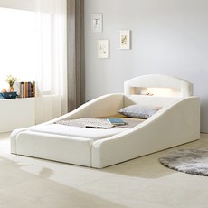 알파침대 스테이 LED 패브릭 저상형 패밀리 침대프레임, 화이트