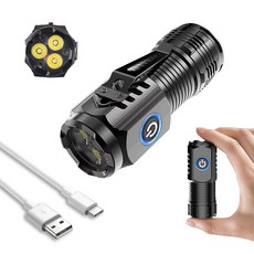 비몬 초경량 40g 3구 LED 충전식 미니 손전등 휴대용 C타입 후레쉬 자석 랜턴, 블랙, 1개
